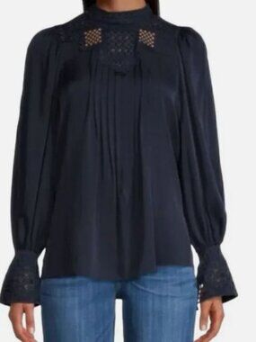 Kobi Halperin Women's Blue Corey Silk Embroidered Blouse Size M